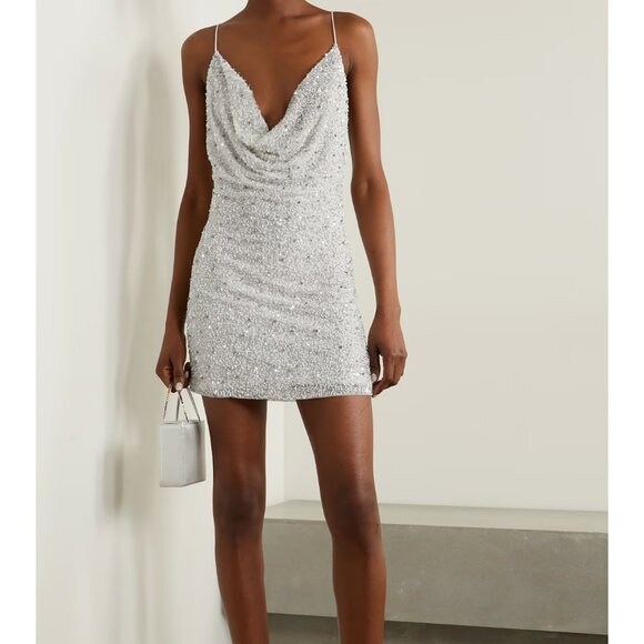 RETROFETE Mich Draped Embellished Tulle Mini Dress White and Silver Size Small - Picture 4 of 12